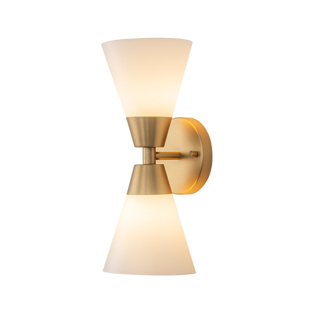 Mid-Century 2-Light Up Down Opal Glass Cone Wall Sconce
