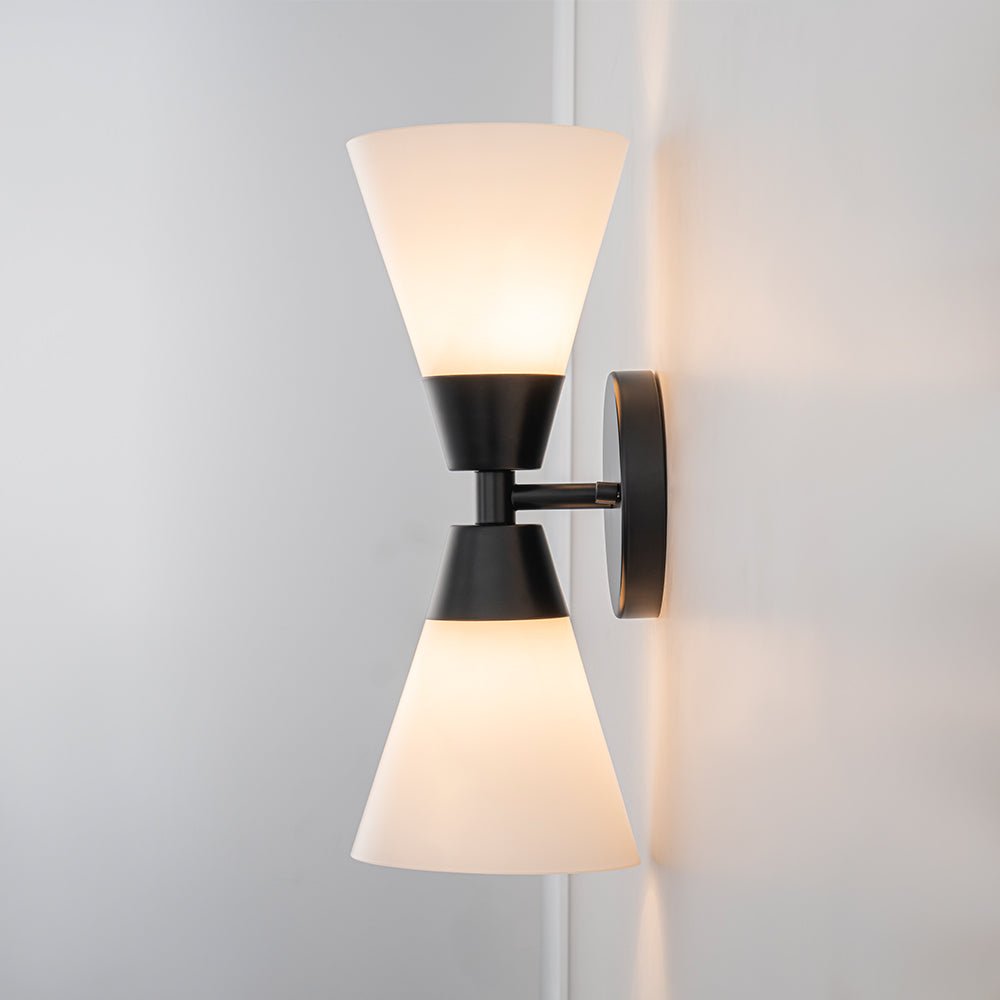 Mid-Century 2-Light Up Down Opal Glass Cone Wall Sconce