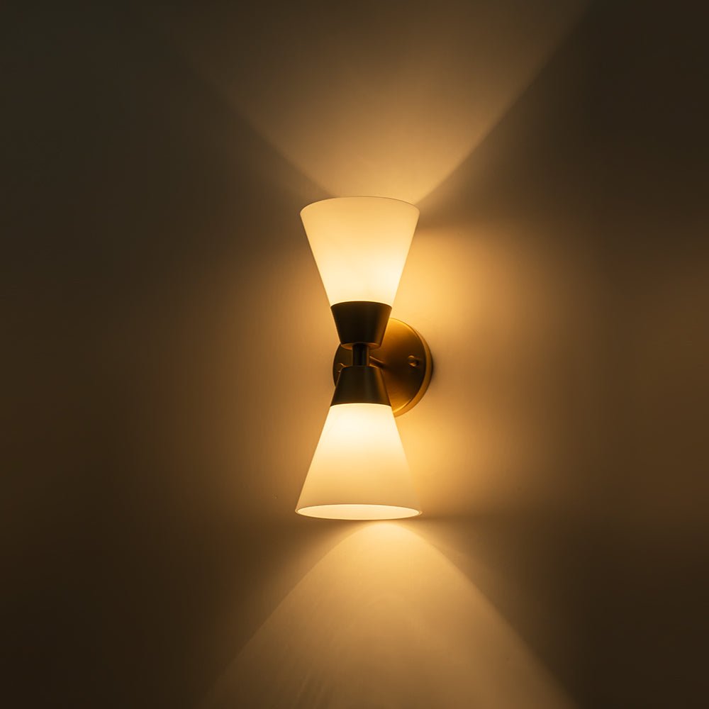 Mid-Century 2-Light Up Down Opal Glass Cone Wall Sconce