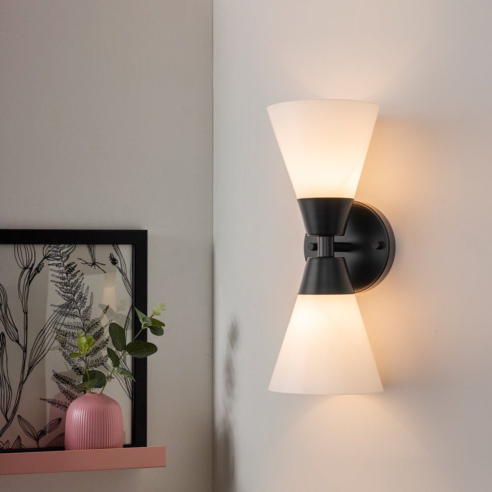 Mid-Century 2-Light Up Down Opal Glass Cone Wall Sconce