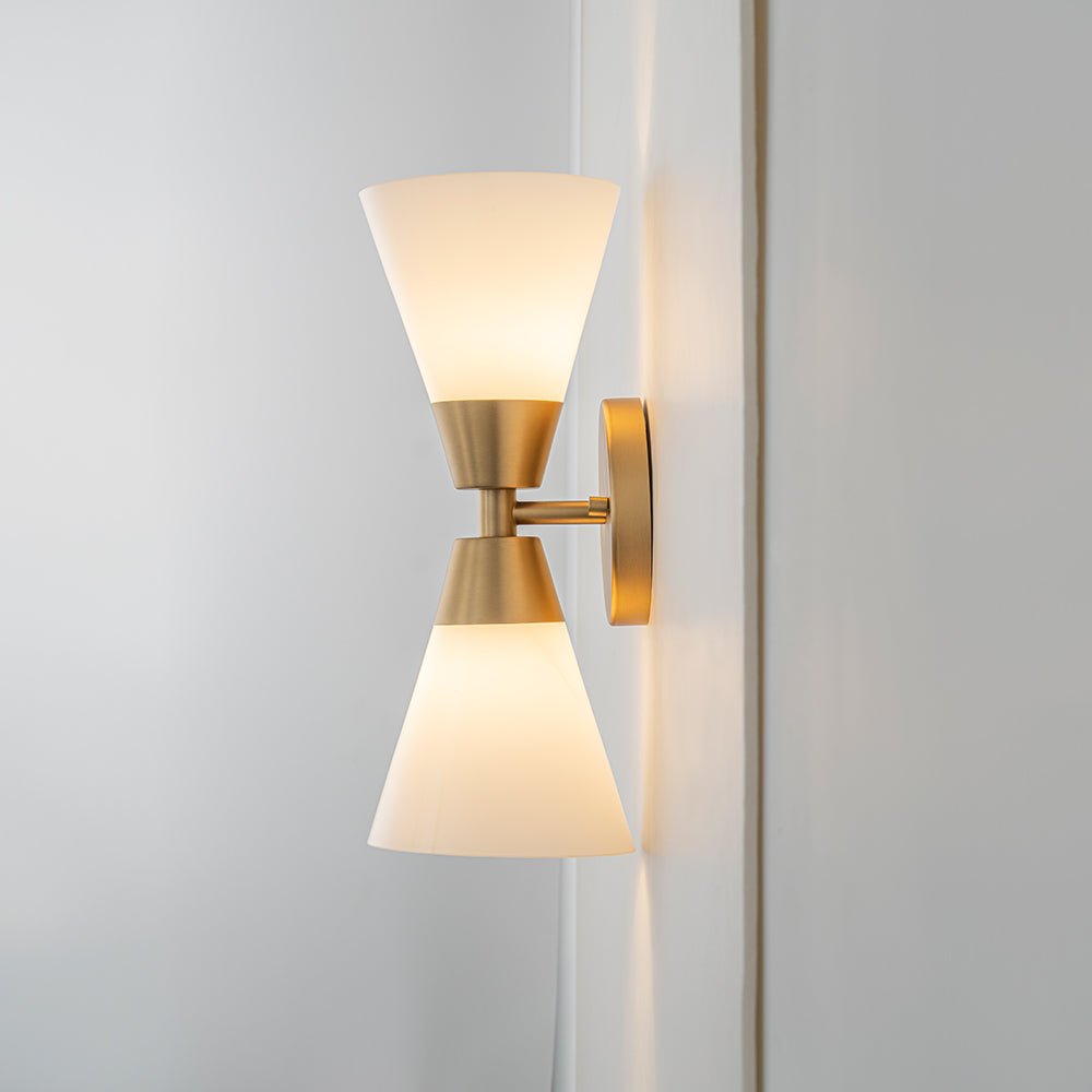 Mid-Century 2-Light Up Down Opal Glass Cone Wall Sconce