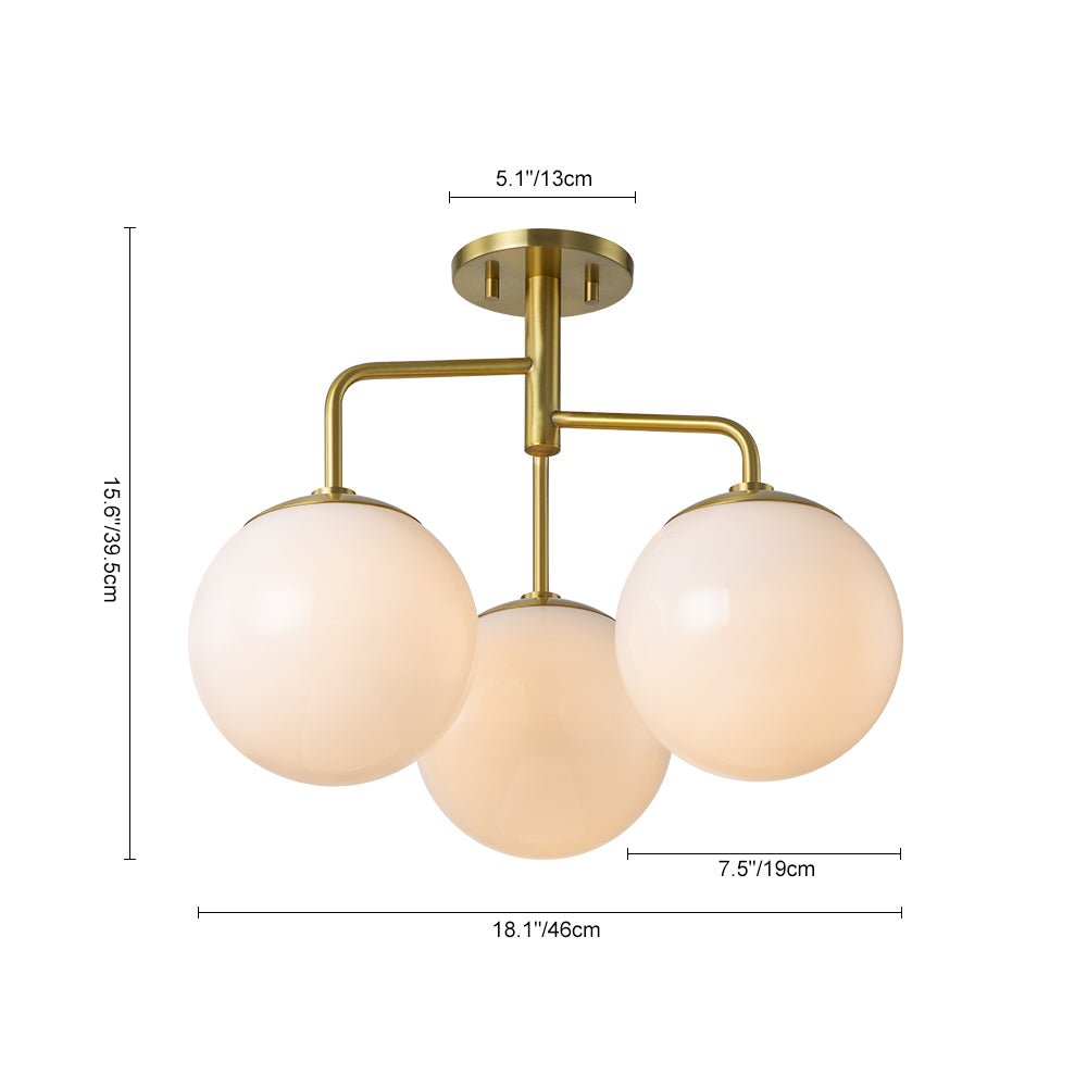 Mid-Century 3-Light Opal Glass Globe Sputnik Ceiling Light