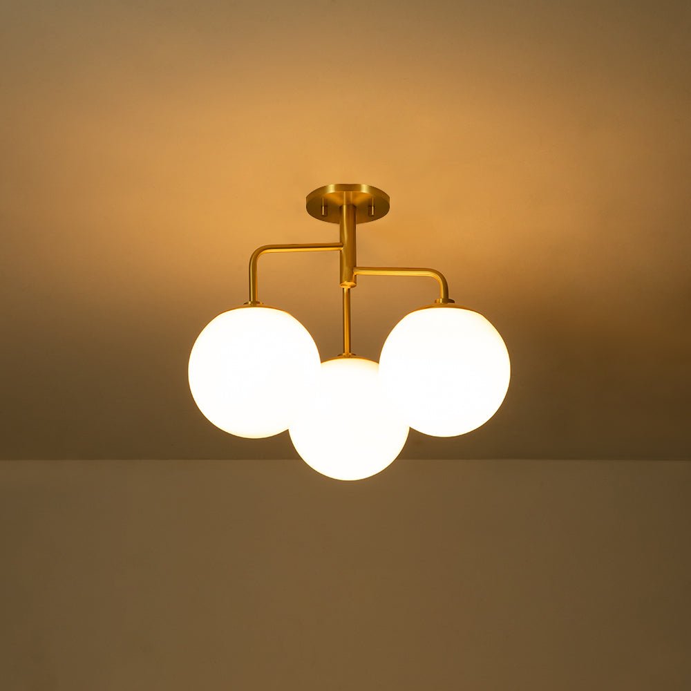 Mid-Century 3-Light Opal Glass Globe Sputnik Ceiling Light