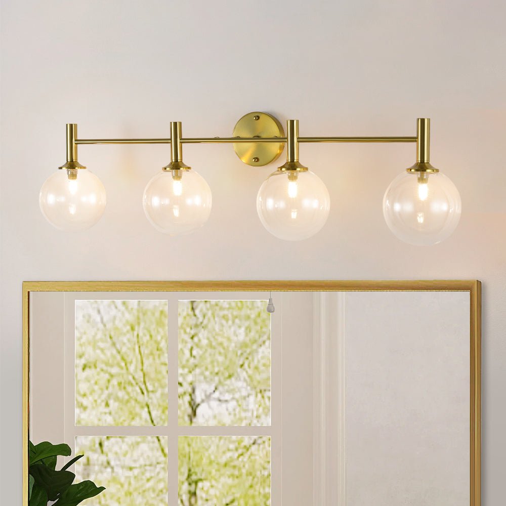 Mid-Century Brass 4-Light Glass Globe Vanity Sconce