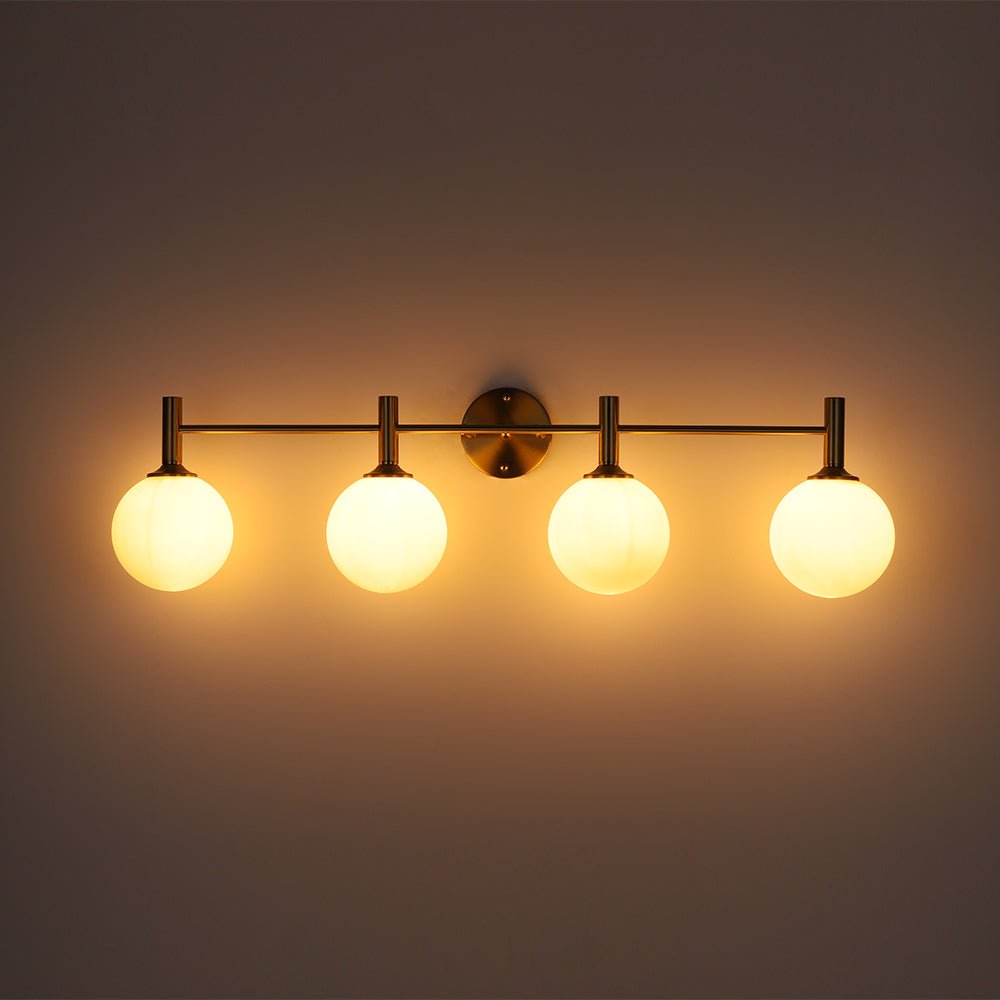 Mid-Century Brass 4-Light Glass Globe Vanity Sconce