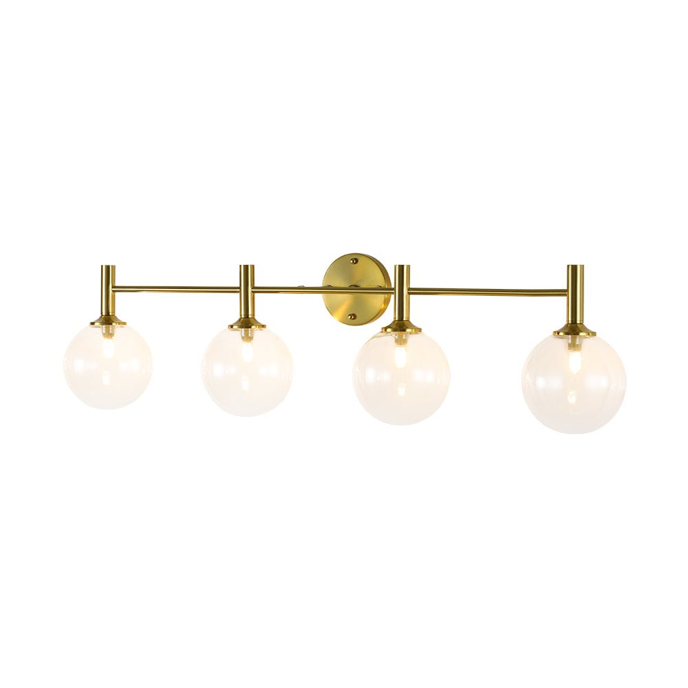 Mid-Century Brass 4-Light Glass Globe Vanity Sconce