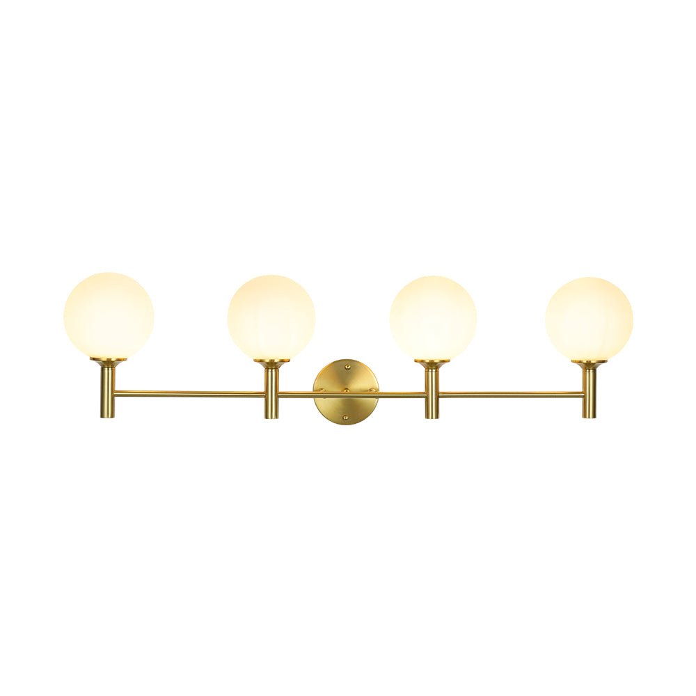 Mid-Century Brass 4-Light Glass Globe Vanity Sconce