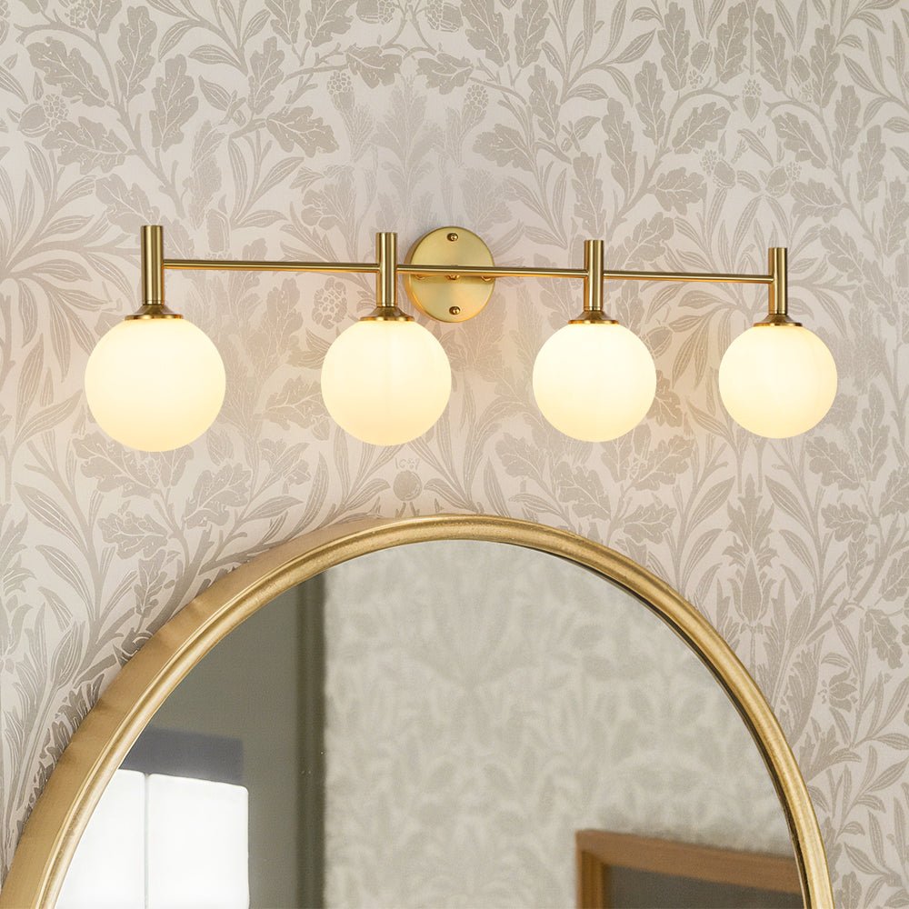 Mid-Century Brass 4-Light Glass Globe Vanity Sconce