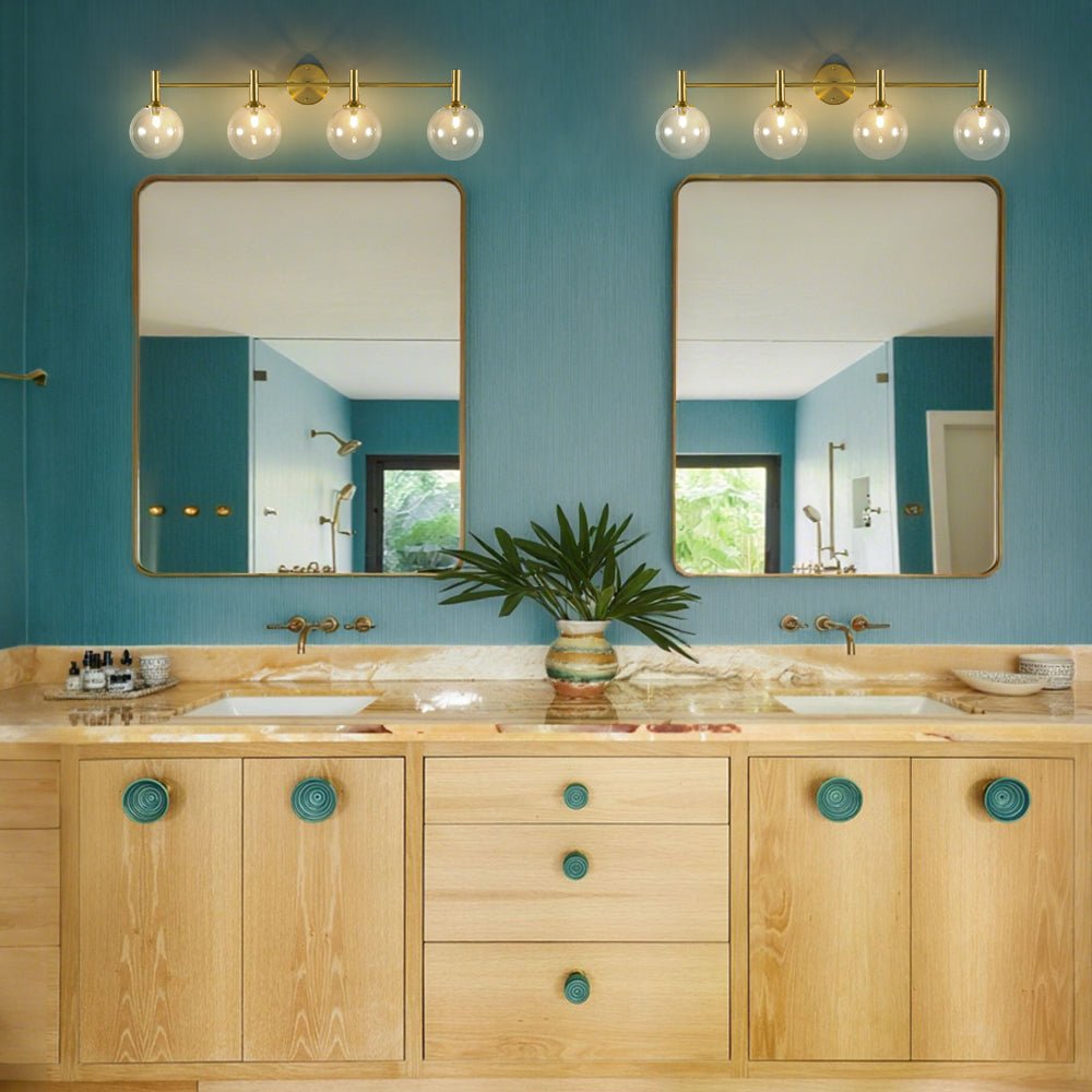 Mid-Century Brass 4-Light Glass Globe Vanity Sconce
