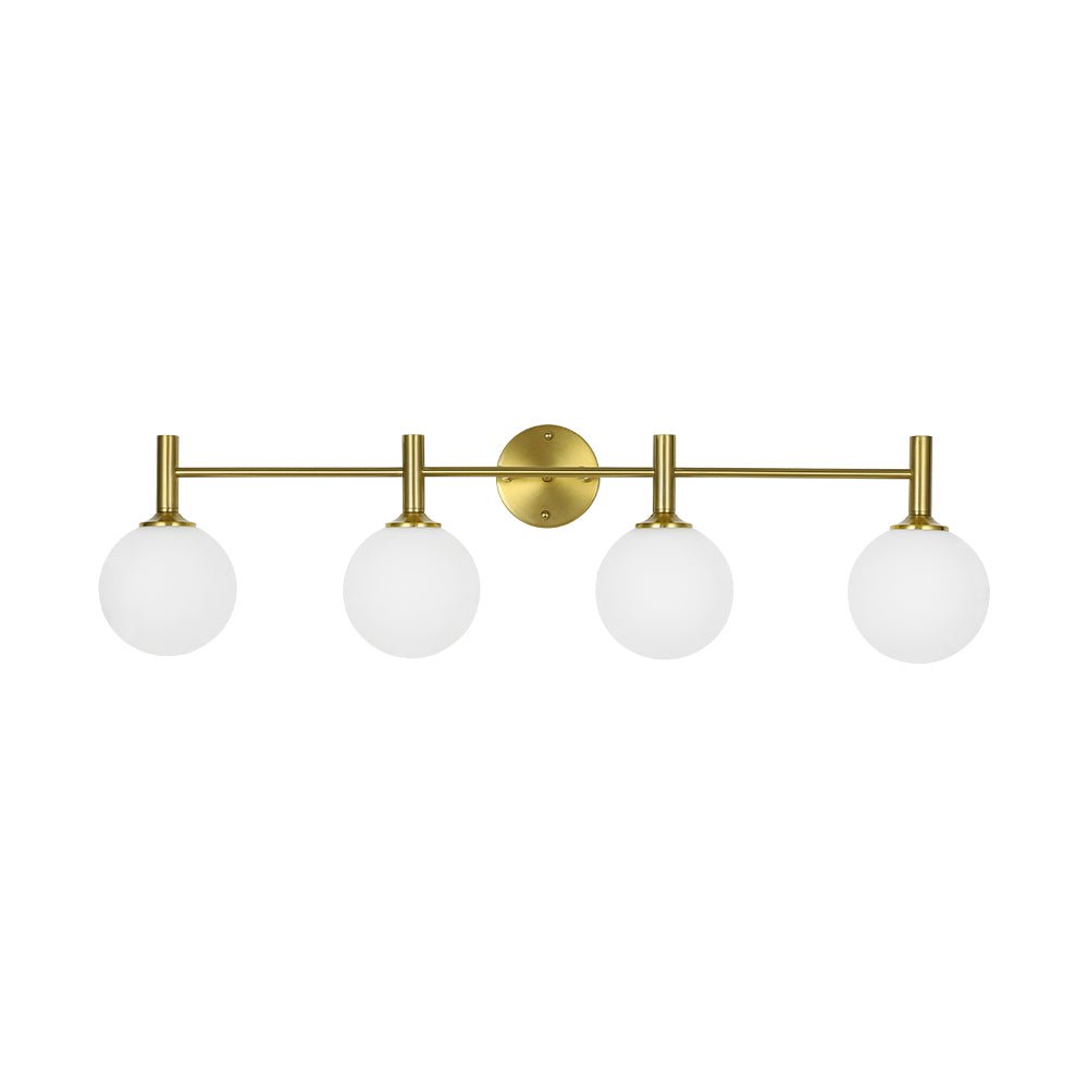 Mid-Century Brass 4-Light Glass Globe Vanity Sconce