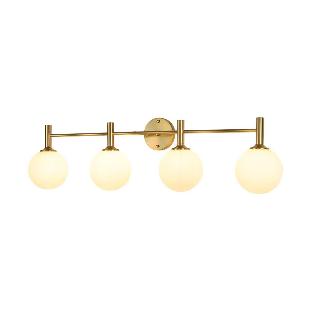 Mid-Century Brass 4-Light Glass Globe Vanity Sconce