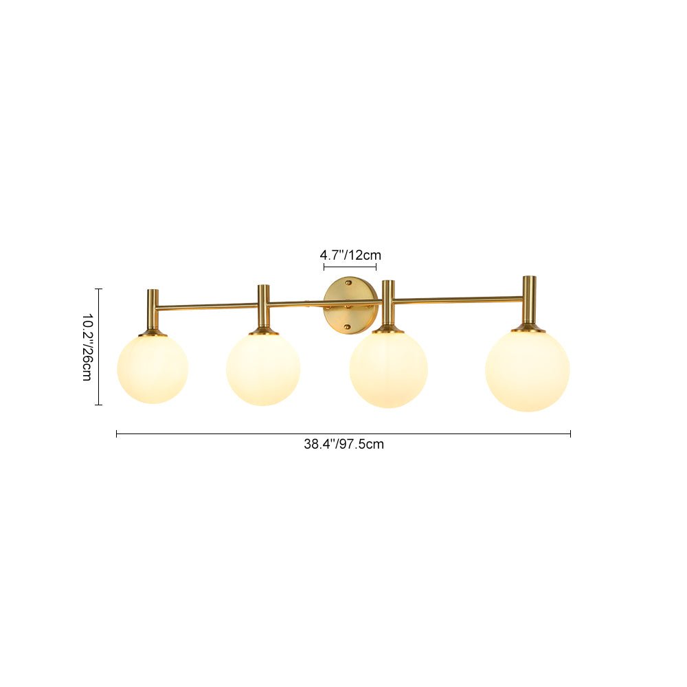 Mid-Century Brass 4-Light Glass Globe Vanity Sconce