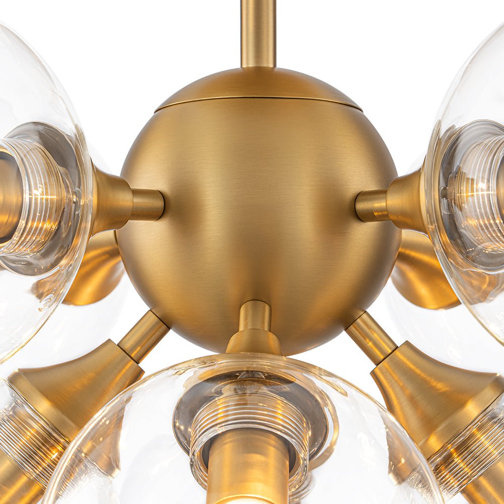 Mid-Century Brass Glass Bubble Tiered Semi Flush Chandelier