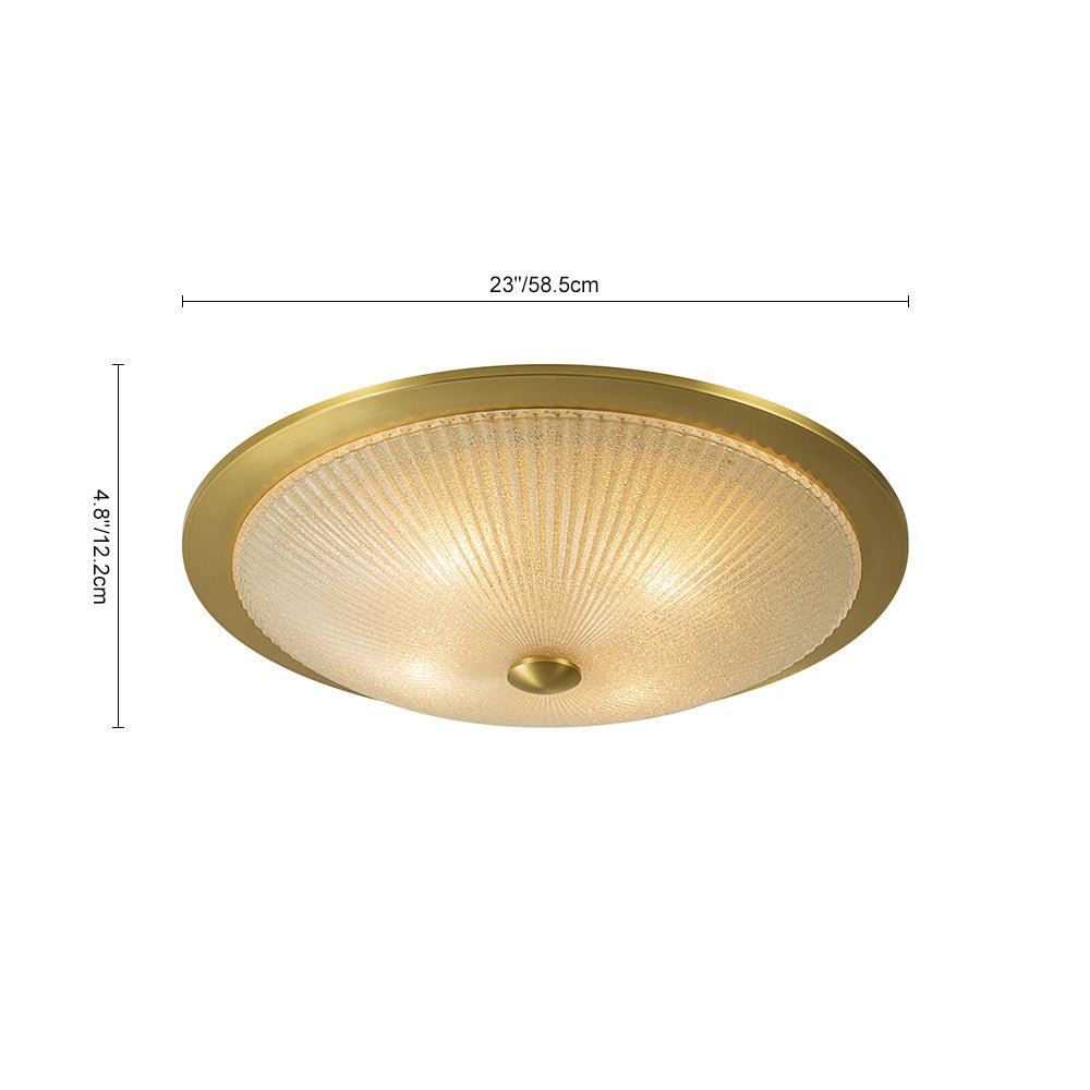 (OpenBox) Mid-Century Brass Ribbed Textured Glass Flush Mount