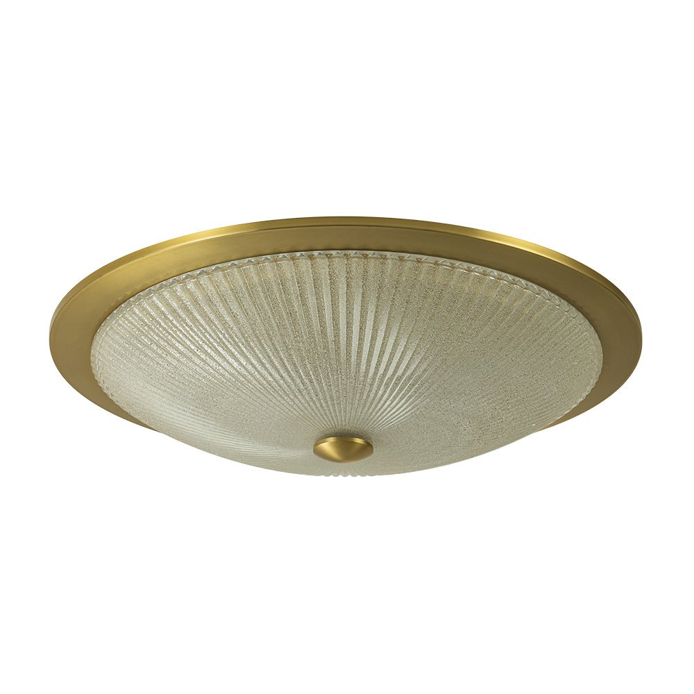 (OpenBox) Mid-Century Brass Ribbed Textured Glass Flush Mount