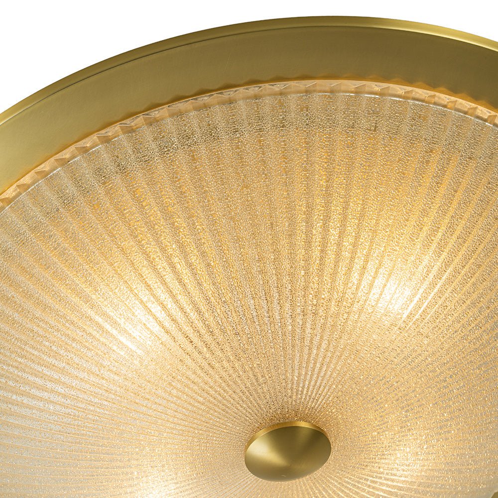 (OpenBox) Mid-Century Brass Ribbed Textured Glass Flush Mount