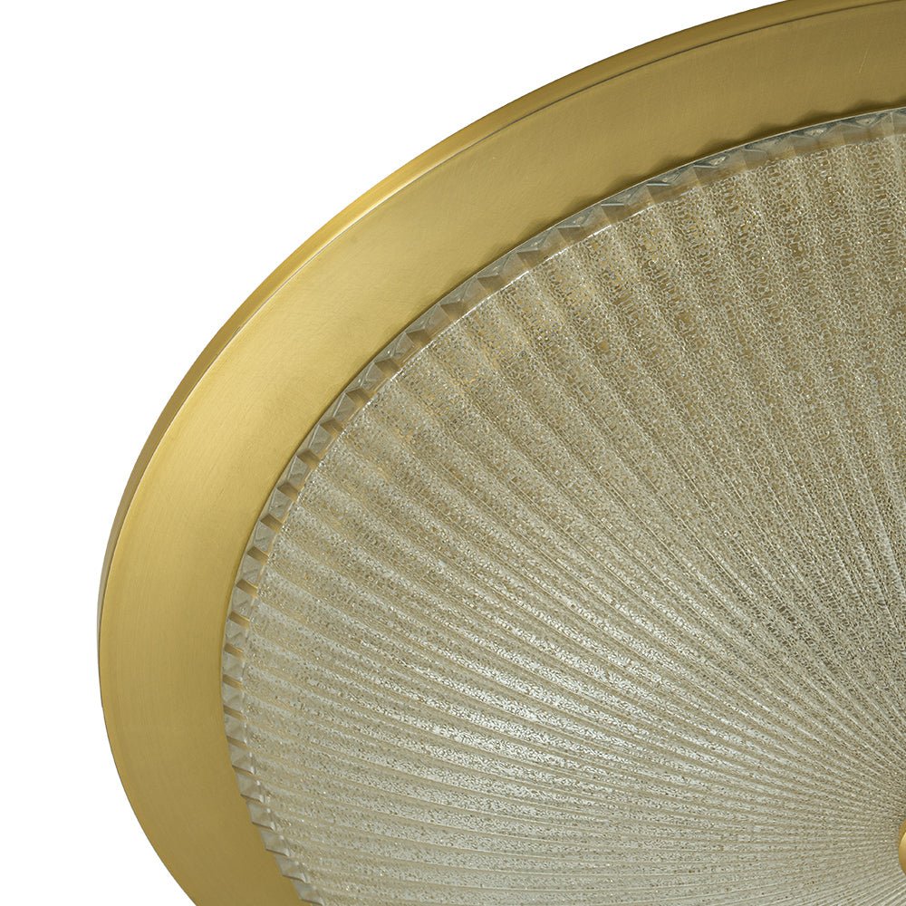 (OpenBox) Mid-Century Brass Ribbed Textured Glass Flush Mount