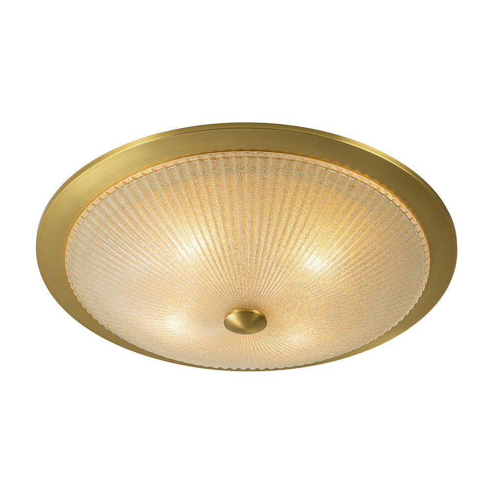 (OpenBox) Mid-Century Brass Ribbed Textured Glass Flush Mount