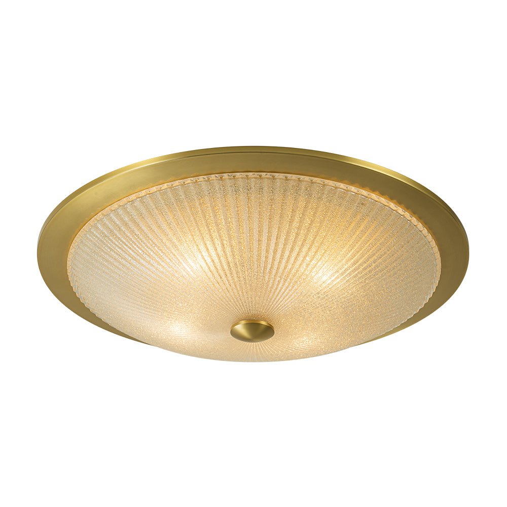 (OpenBox) Mid-Century Brass Ribbed Textured Glass Flush Mount