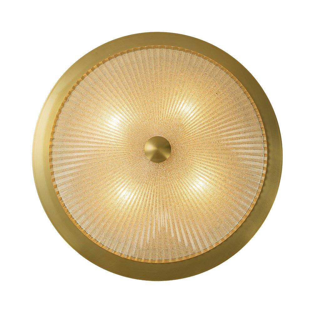 (OpenBox) Mid-Century Brass Ribbed Textured Glass Flush Mount