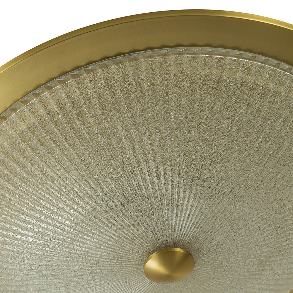 (OpenBox) Mid-Century Brass Ribbed Textured Glass Flush Mount