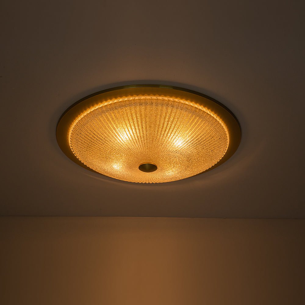 (OpenBox) Mid-Century Brass Ribbed Textured Glass Flush Mount