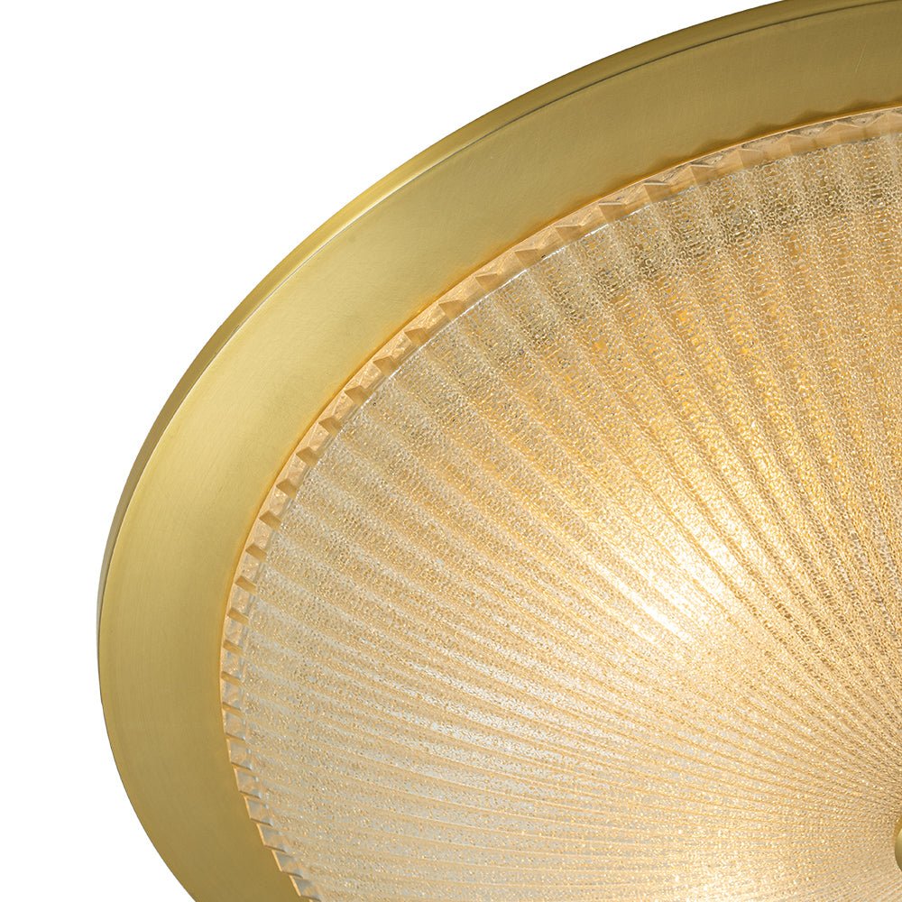 (OpenBox) Mid-Century Brass Ribbed Textured Glass Flush Mount