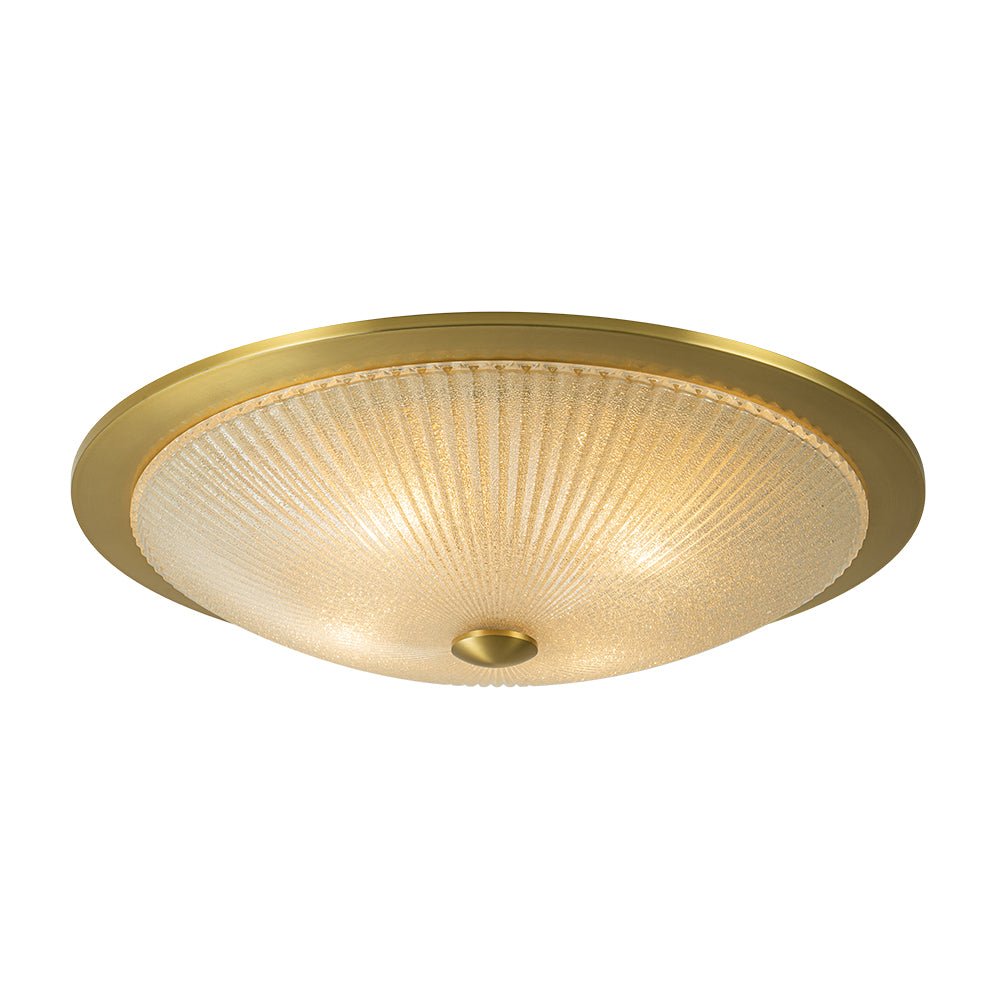 (OpenBox) Mid-Century Brass Ribbed Textured Glass Flush Mount
