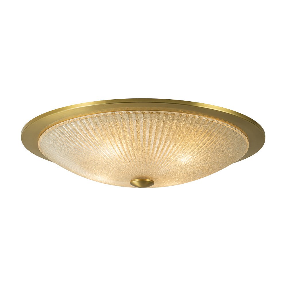 (OpenBox) Mid-Century Brass Ribbed Textured Glass Flush Mount