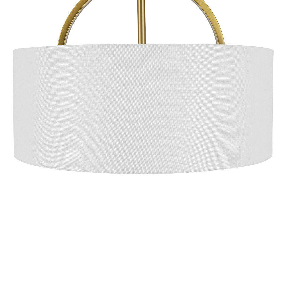 Mid-Century Brass Wide Linen Drum Semi Flush Mount