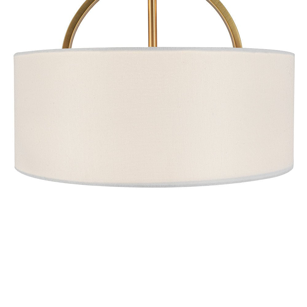 Mid-Century Brass Wide Linen Drum Semi Flush Mount