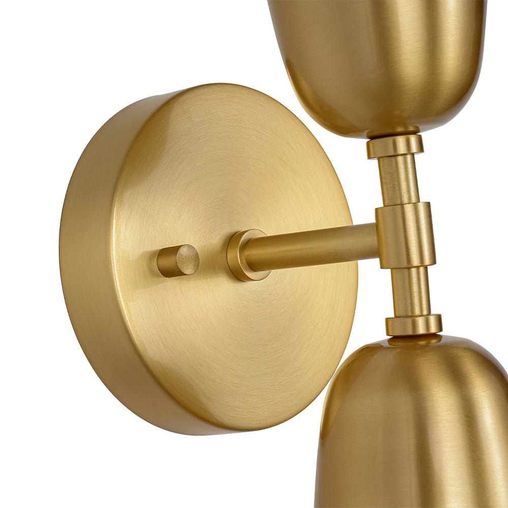Mid-Century Brushed Brass 2-Light Up Down Dual Cone Wall Lamp