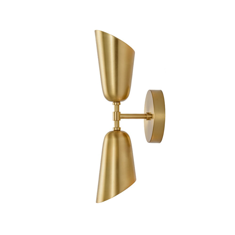 Mid-Century Brushed Brass 2-Light Up Down Dual Cone Wall Lamp