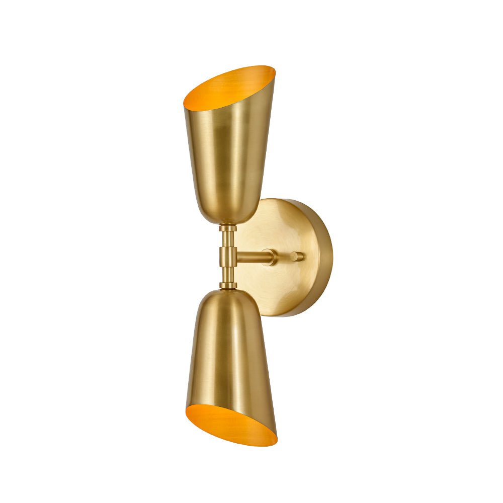 Mid-Century Brushed Brass 2-Light Up Down Dual Cone Wall Lamp