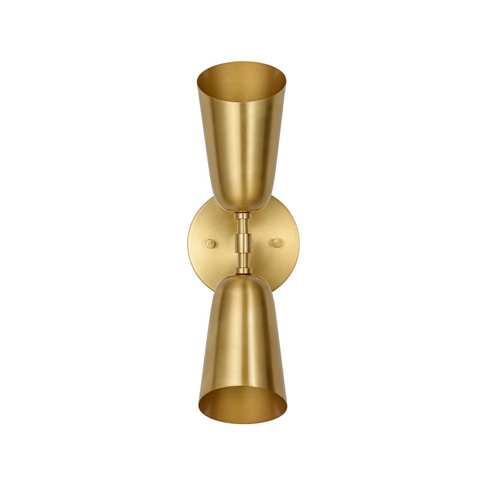 Mid-Century Brushed Brass 2-Light Up Down Dual Cone Wall Lamp