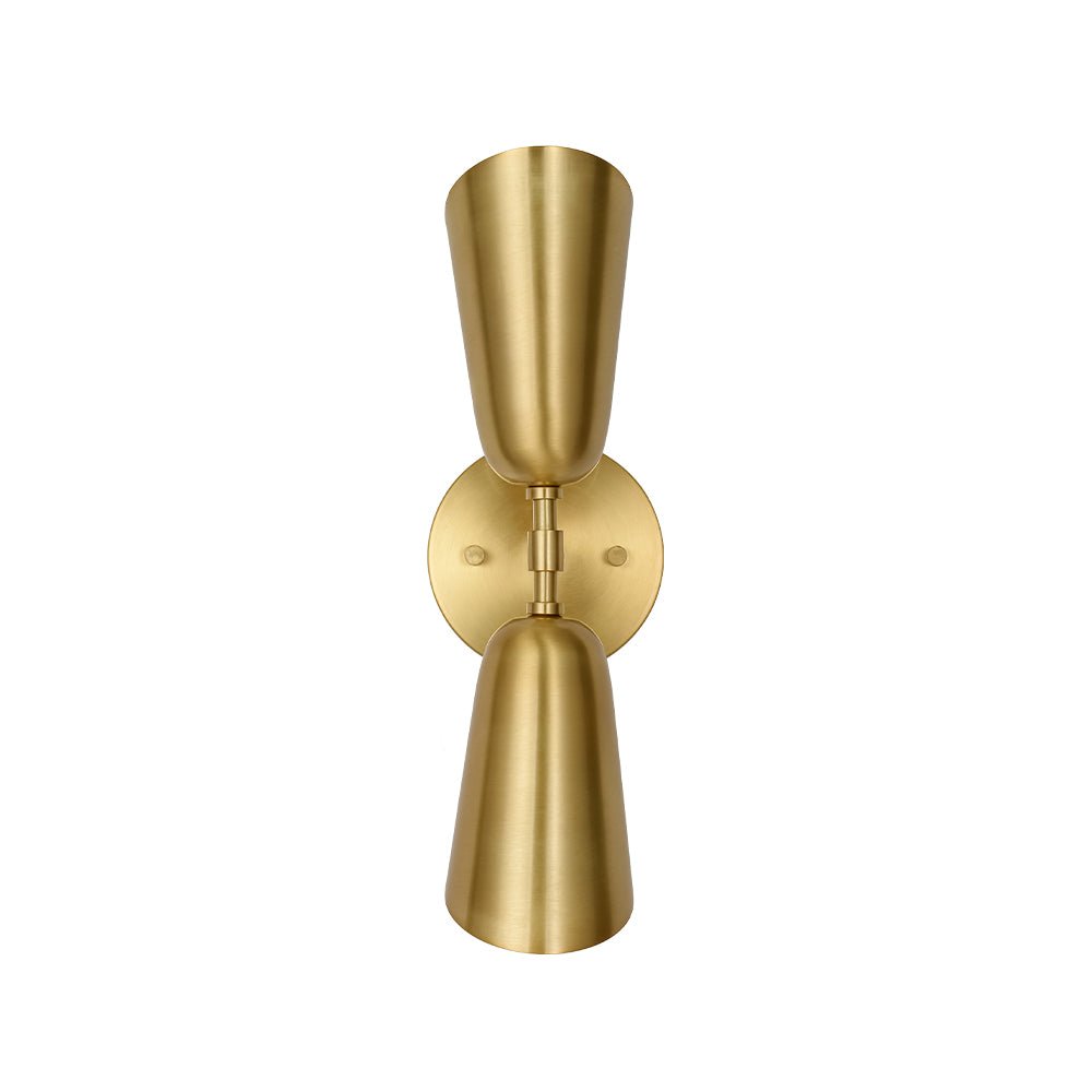 Mid-Century Brushed Brass 2-Light Up Down Dual Cone Wall Lamp