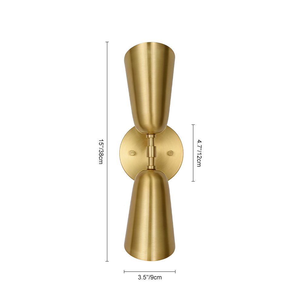 Mid-Century Brushed Brass 2-Light Up Down Dual Cone Wall Lamp