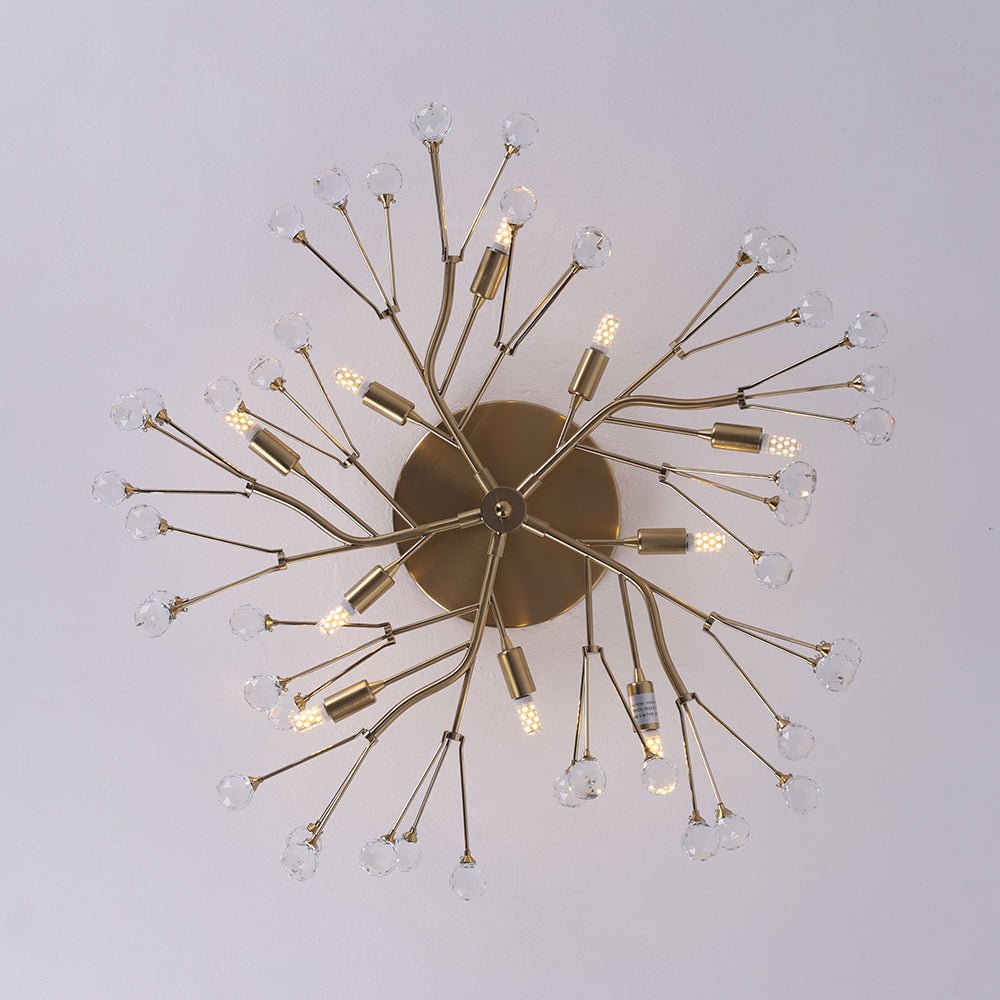 Mid-Century Firework Crystal Branching Semi Flush Mount