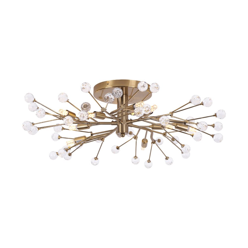 Mid-Century Firework Crystal Branching Semi Flush Mount
