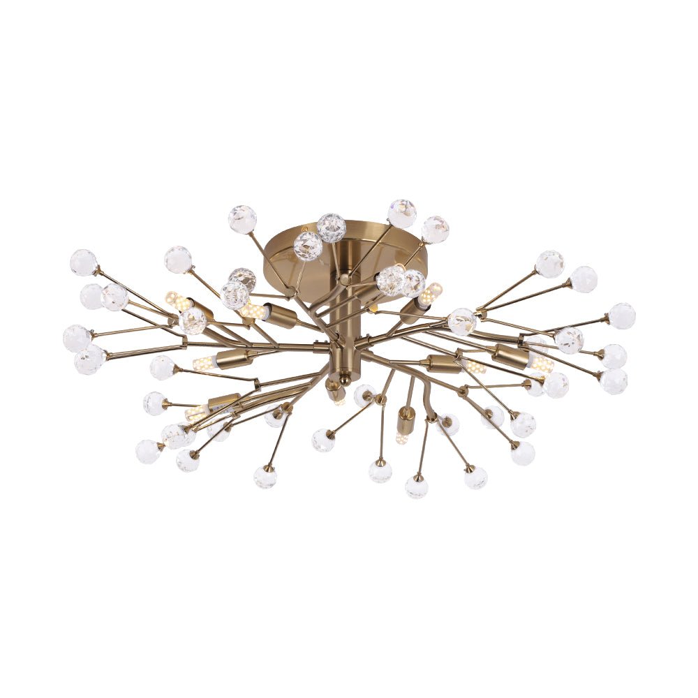 Mid-Century Firework Crystal Branching Semi Flush Mount