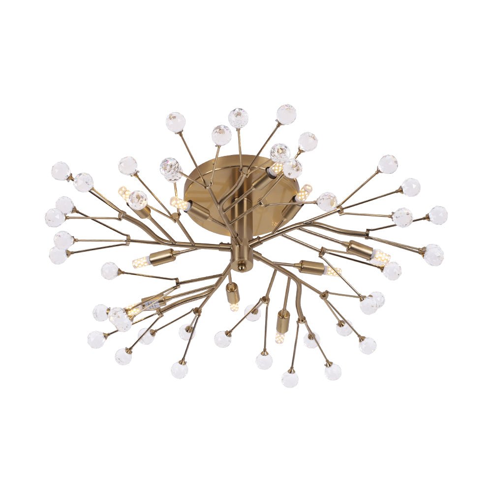Mid-Century Firework Crystal Branching Semi Flush Mount