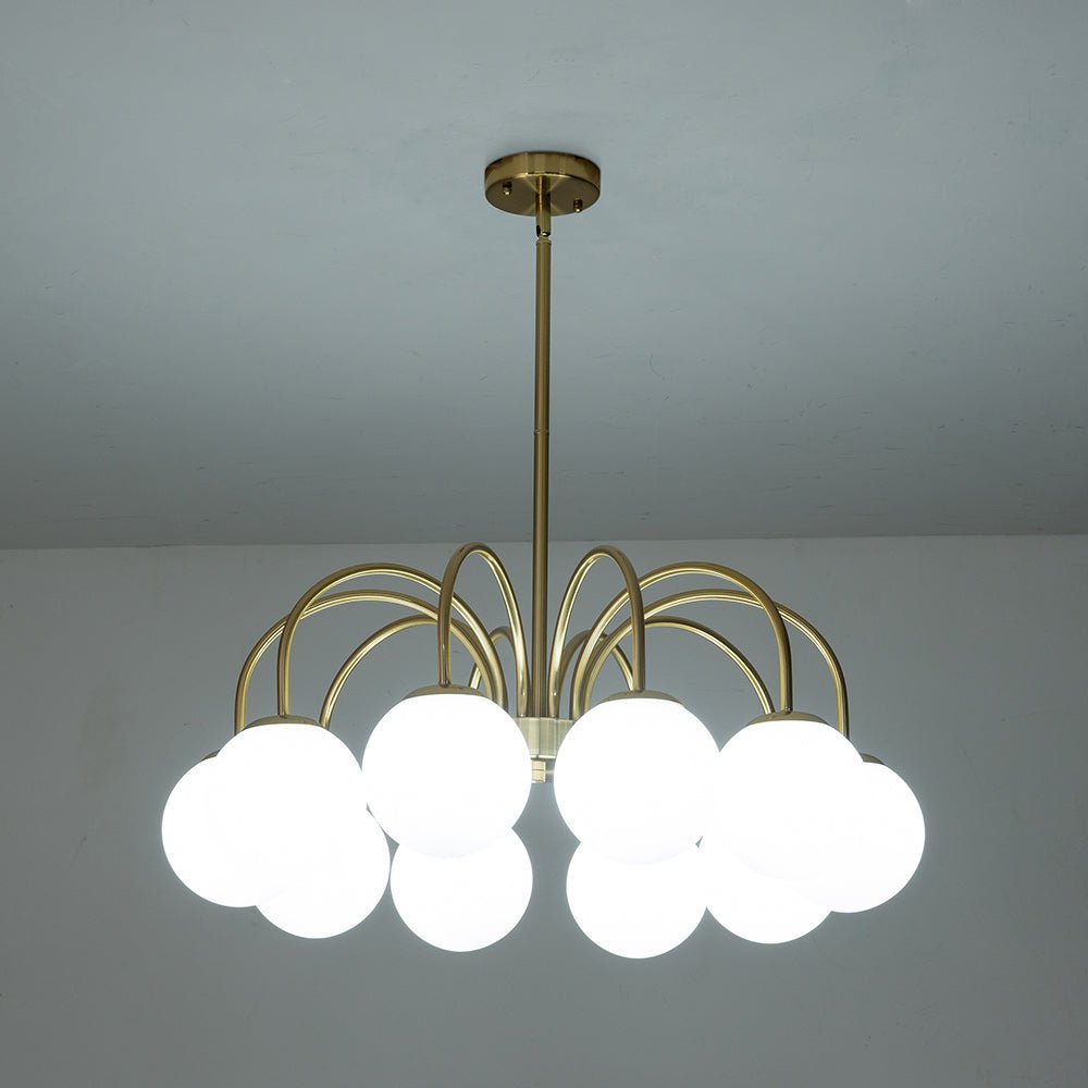 Mid-Century Frosted Glass Globe Bubble Round Chandelier