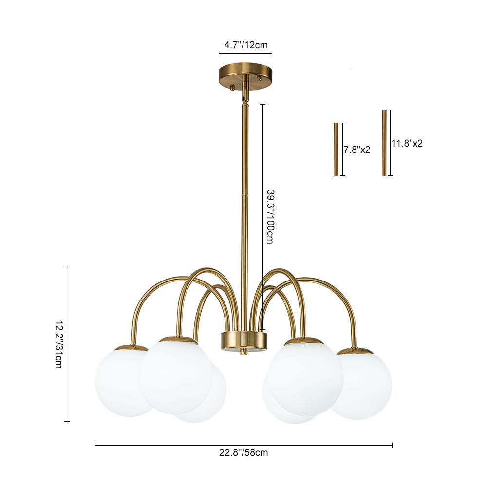 Mid-Century Frosted Glass Globe Bubble Round Chandelier