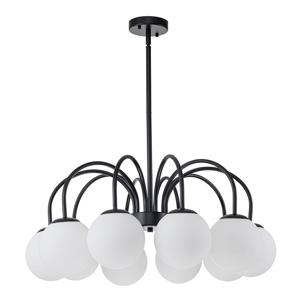 Mid-Century Frosted Glass Globe Bubble Round Chandelier