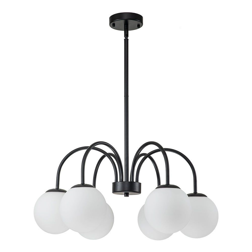 Mid-Century Frosted Glass Globe Bubble Round Chandelier