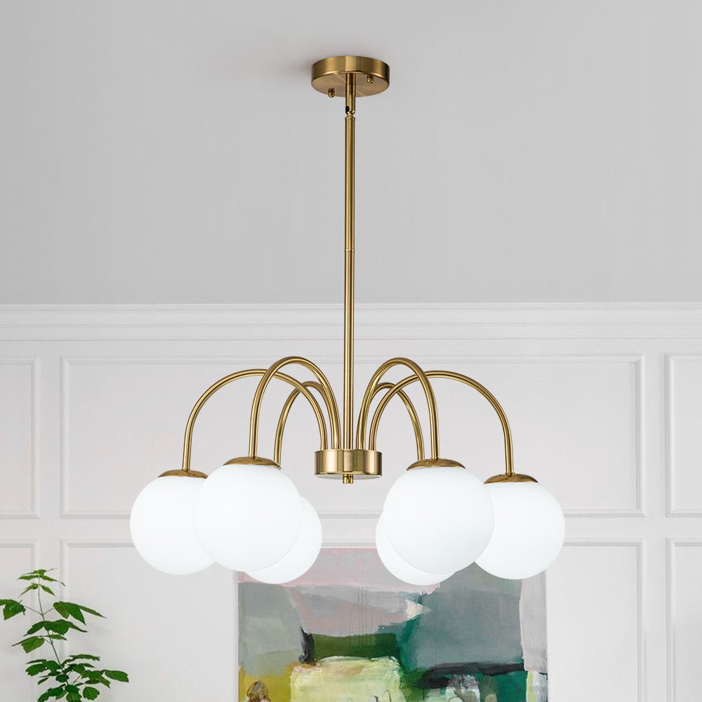 Mid-Century Frosted Glass Globe Bubble Round Chandelier