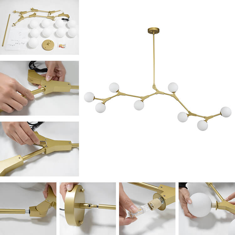Mid-century Linear Island Branching Bubble Chandelier