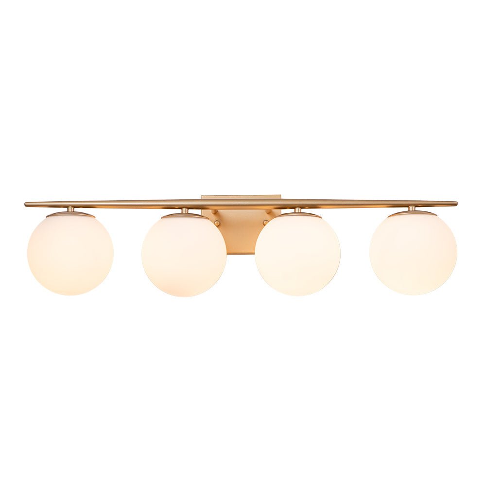 Mid-century Opal Glass Globe Gold Vanity Light