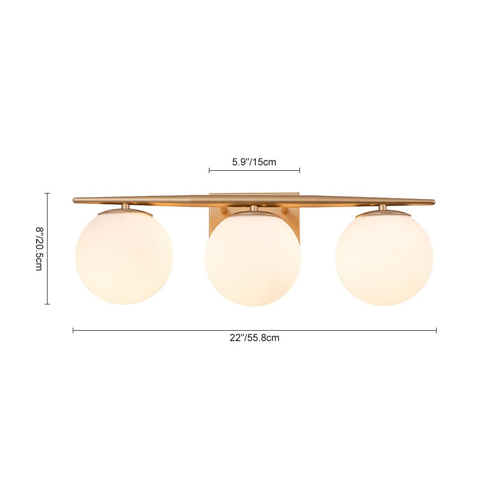 Mid-century Opal Glass Globe Gold Vanity Light