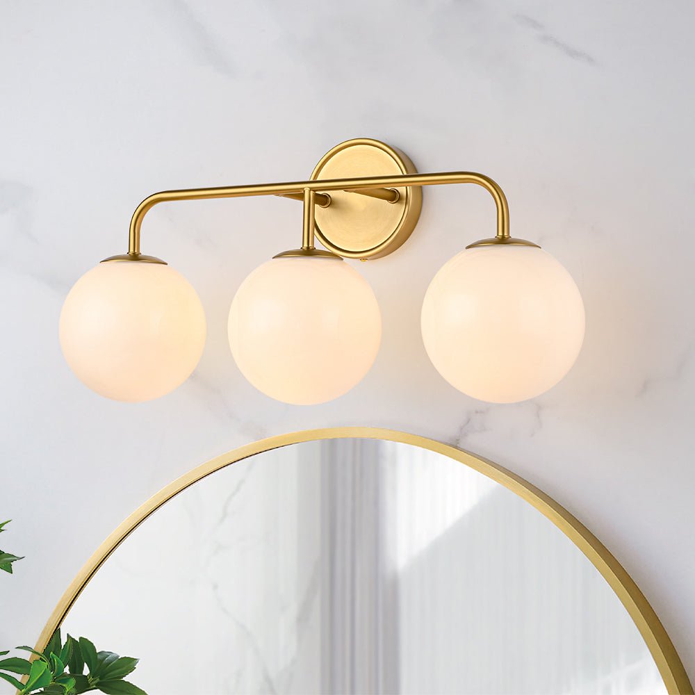 Mid-century Shine Opal Glass Globe Brass Vanity Light